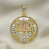 Dije Religioso 05.380.0026 Oro Laminado, Diseño de Moneda Centenario y Angel, con Cristal Blanca, Pulido, Tres Tonos