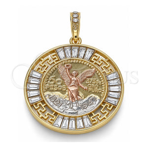 Dije Religioso 05.380.0026 Oro Laminado, Diseño de Moneda Centenario y Angel, con Cristal Blanca, Pulido, Tres Tonos