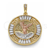 Dije Religioso 05.380.0026 Oro Laminado, Diseño de Moneda Centenario y Angel, con Cristal Blanca, Pulido, Tres Tonos
