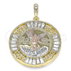 Dije Religioso 05.380.0026 Oro Laminado, Diseño de Moneda Centenario y Angel, con Blanca Cristal, Pulido, Tres Tonos