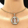 Dije Religioso 05.380.0027 Oro Laminado, Diseño de Guadalupe y Llave Griega, con Cristal Blanca, Pulido, Tres Tonos