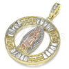 Dije Religioso 05.380.0027 Oro Laminado, Diseño de Guadalupe y Llave Griega, con Blanca Cristal, Pulido, Tres Tonos