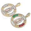Dije Religioso 05.380.0027 Oro Laminado, Diseño de Guadalupe y Llave Griega, con Cristal Blanca, Pulido, Tres Tonos