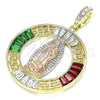 Dije Religioso 05.380.0027.1 Oro Laminado, Diseño de Guadalupe y Llave Griega, con Granate and Verde Cristal, Pulido, Tres Tonos