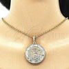 Dije Religioso 05.380.0028 Oro Laminado, Diseño de Moneda Centenario y Angel, con Cristal Blanca, Pulido, Tres Tonos