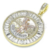 Dije Religioso 05.380.0028 Oro Laminado, Diseño de Moneda Centenario y Angel, con Blanca Cristal, Pulido, Tres Tonos