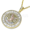 Dije Religioso 05.380.0028 Oro Laminado, Diseño de Moneda Centenario y Angel, con Blanca Cristal, Pulido, Tres Tonos