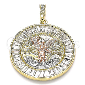 Dije Religioso 05.380.0028 Oro Laminado, Diseño de Moneda Centenario y Angel, con Blanca Cristal, Pulido, Tres Tonos
