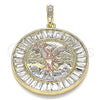 Dije Religioso 05.380.0028 Oro Laminado, Diseño de Moneda Centenario y Angel, con Blanca Cristal, Pulido, Tres Tonos