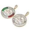 Dije Religioso 05.380.0028.1 Oro Laminado, Diseño de Moneda Centenario y Angel, con Cristal Multicolor, Pulido, Tres Tonos