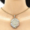 Dije Religioso 05.380.0029 Oro Laminado, Diseño de Moneda Centenario y Angel, con Blanca and Negro Cristal, Pulido, Tres Tonos