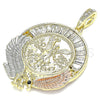 Dije Religioso 05.380.0029 Oro Laminado, Diseño de Moneda Centenario y Angel, con Cristal Blanca y Negro, Pulido, Tres Tonos