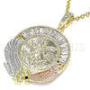 Dije Religioso 05.380.0029 Oro Laminado, Diseño de Moneda Centenario y Angel, con Cristal Blanca y Negro, Pulido, Tres Tonos