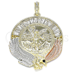 Dije Religioso 05.380.0029 Oro Laminado, Diseño de Moneda Centenario y Angel, con Blanca and Negro Cristal, Pulido, Tres Tonos