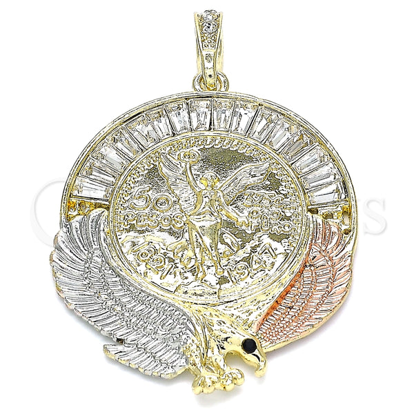 Dije Religioso 05.380.0029 Oro Laminado, Diseño de Moneda Centenario y Angel, con Blanca and Negro Cristal, Pulido, Tres Tonos
