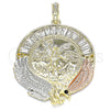 Dije Religioso 05.380.0029 Oro Laminado, Diseño de Moneda Centenario y Angel, con Blanca and Negro Cristal, Pulido, Tres Tonos