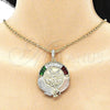 Dije Religioso 05.380.0029.1 Oro Laminado, Diseño de Moneda Centenario y Angel, con Cristal Multicolor, Pulido, Tres Tonos