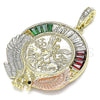 Dije Religioso 05.380.0029.1 Oro Laminado, Diseño de Moneda Centenario y Angel, con Multicolor Cristal, Pulido, Tres Tonos