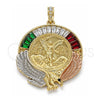 Dije Religioso 05.380.0029.1 Oro Laminado, Diseño de Moneda Centenario y Angel, con Cristal Multicolor, Pulido, Tres Tonos