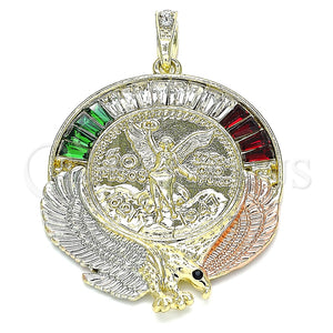 Dije Religioso 05.380.0029.1 Oro Laminado, Diseño de Moneda Centenario y Angel, con Multicolor Cristal, Pulido, Tres Tonos