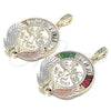 Dije Religioso 05.380.0029.1 Oro Laminado, Diseño de Moneda Centenario y Angel, con Cristal Multicolor, Pulido, Tres Tonos