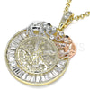 Dije Religioso 05.380.0030 Oro Laminado, Diseño de Moneda Centenario y Angel, con Cristal Blanca y Negro, Pulido, Tres Tonos
