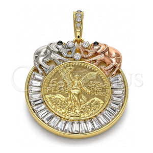 Dije Religioso 05.380.0030 Oro Laminado, Diseño de Moneda Centenario y Angel, con Cristal Blanca y Negro, Pulido, Tres Tonos