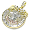 Dije Religioso 05.380.0030.2 Oro Laminado, Diseño de Moneda Centenario y Angel, con Blanca and Negro Cristal, Pulido, Tres Tonos