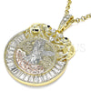Dije Religioso 05.380.0030.2 Oro Laminado, Diseño de Moneda Centenario y Angel, con Cristal Blanca y Negro, Pulido, Tres Tonos