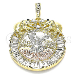 Dije Religioso 05.380.0030.2 Oro Laminado, Diseño de Moneda Centenario y Angel, con Blanca and Negro Cristal, Pulido, Tres Tonos