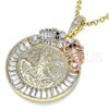 Dije Religioso 05.380.0031 Oro Laminado, Diseño de Moneda Centenario y Angel, con Cristal Blanca y Negro, Pulido, Tres Tonos