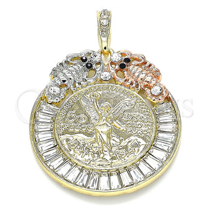 Dije Religioso 05.380.0031 Oro Laminado, Diseño de Moneda Centenario y Angel, con Blanca and Negro Cristal, Pulido, Tres Tonos