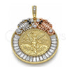 Dije Religioso 05.380.0031 Oro Laminado, Diseño de Moneda Centenario y Angel, con Cristal Blanca y Negro, Pulido, Tres Tonos