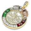 Dije Religioso 05.380.0031.1 Oro Laminado, Diseño de Moneda Centenario y Angel, con Multicolor Cristal, Pulido, Tres Tonos