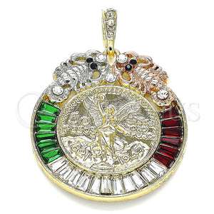 Dije Religioso 05.380.0031.1 Oro Laminado, Diseño de Moneda Centenario y Angel, con Multicolor Cristal, Pulido, Tres Tonos
