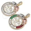 Dije Religioso 05.380.0031.1 Oro Laminado, Diseño de Moneda Centenario y Angel, con Cristal Multicolor, Pulido, Tres Tonos