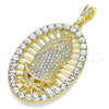 Dije Religioso 05.380.0032 Oro Laminado, Diseño de Guadalupe, con Blanca Cristal, Pulido, Tono Dorado