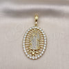 Dije Religioso 05.380.0032 Oro Laminado, Diseño de Guadalupe, con Blanca Cristal, Pulido, Tono Dorado