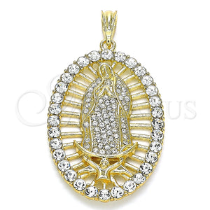 Dije Religioso 05.380.0032 Oro Laminado, Diseño de Guadalupe, con Blanca Cristal, Pulido, Tono Dorado