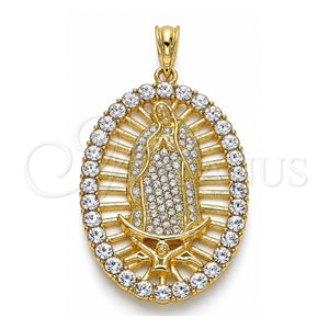 Dije Religioso 05.380.0032 Oro Laminado, Diseño de Guadalupe, con Blanca Cristal, Pulido, Tono Dorado