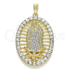 Dije Religioso 05.380.0032 Oro Laminado, Diseño de Guadalupe, con Blanca Cristal, Pulido, Tono Dorado