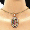 Dije Religioso 05.380.0032.1 Oro Laminado, Diseño de Guadalupe, con Multicolor Cristal, Pulido, Tono Dorado