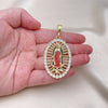 Dije Religioso 05.380.0032.1 Oro Laminado, Diseño de Guadalupe, con Multicolor Cristal, Pulido, Tono Dorado