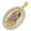 Dije Religioso 05.380.0032.1 Oro Laminado, Diseño de Guadalupe, con Multicolor Cristal, Pulido, Tono Dorado