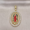 Dije Religioso 05.380.0032.1 Oro Laminado, Diseño de Guadalupe, con Multicolor Cristal, Pulido, Tono Dorado