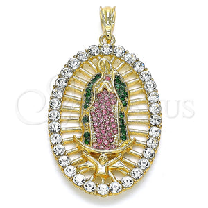Dije Religioso 05.380.0032.1 Oro Laminado, Diseño de Guadalupe, con Multicolor Cristal, Pulido, Tono Dorado