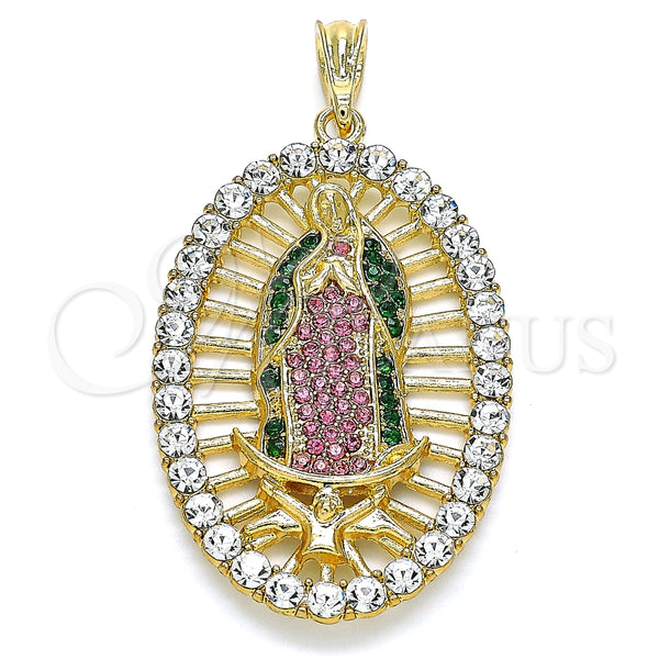 Dije Religioso 05.380.0032.1 Oro Laminado, Diseño de Guadalupe, con Multicolor Cristal, Pulido, Tono Dorado