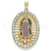 Dije Religioso 05.380.0032.1 Oro Laminado, Diseño de Guadalupe, con Multicolor Cristal, Pulido, Tono Dorado