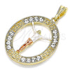 Dije Religioso 05.380.0034 Oro Laminado, Diseño de Jesus y Llave Griega, con Blanca Cristal, Pulido, Tres Tonos