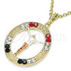 Dije Religioso 05.380.0034.1 Oro Laminado, Diseño de Jesus y Llave Griega, con Cristal Multicolor, Pulido, Tres Tonos